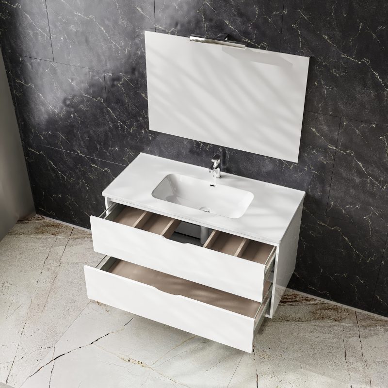 Mobile bagno sospeso bianco lucido con due cassetti - Glass BADEN HAUS