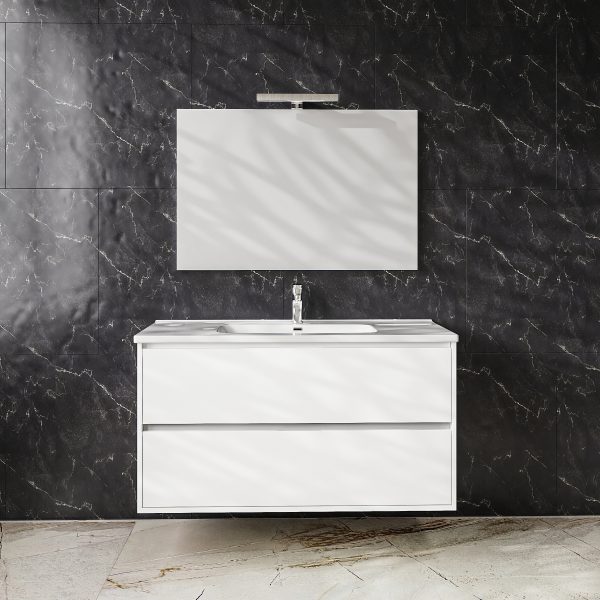 Mobile bagno sospeso bianco lucido con due cassetti - Glass BADEN HAUS