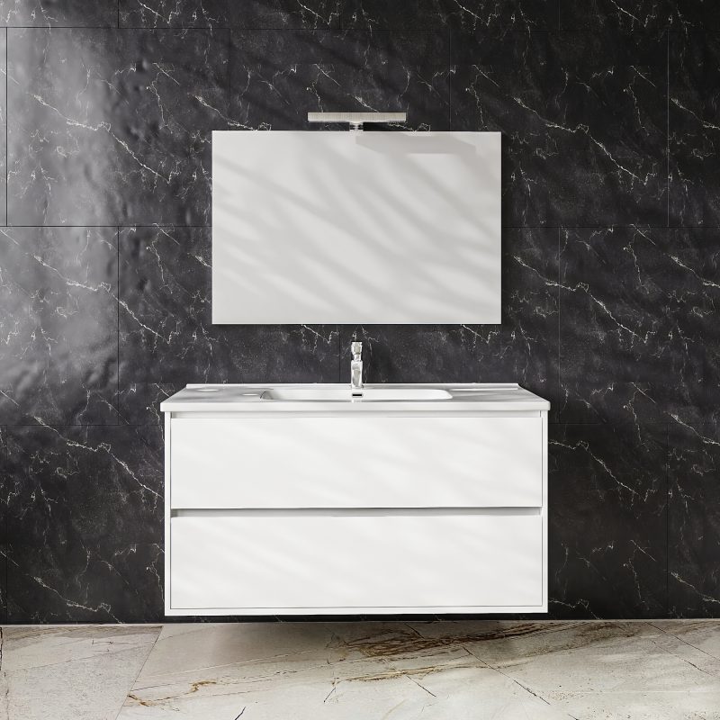 Mobile bagno sospeso bianco lucido con due cassetti - Glass BADEN HAUS